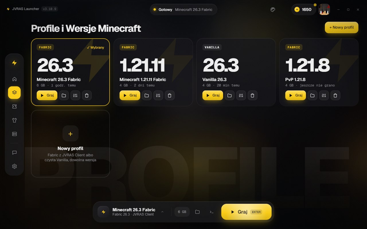 Profile i wersje Minecraft w JVRAS Launcherze